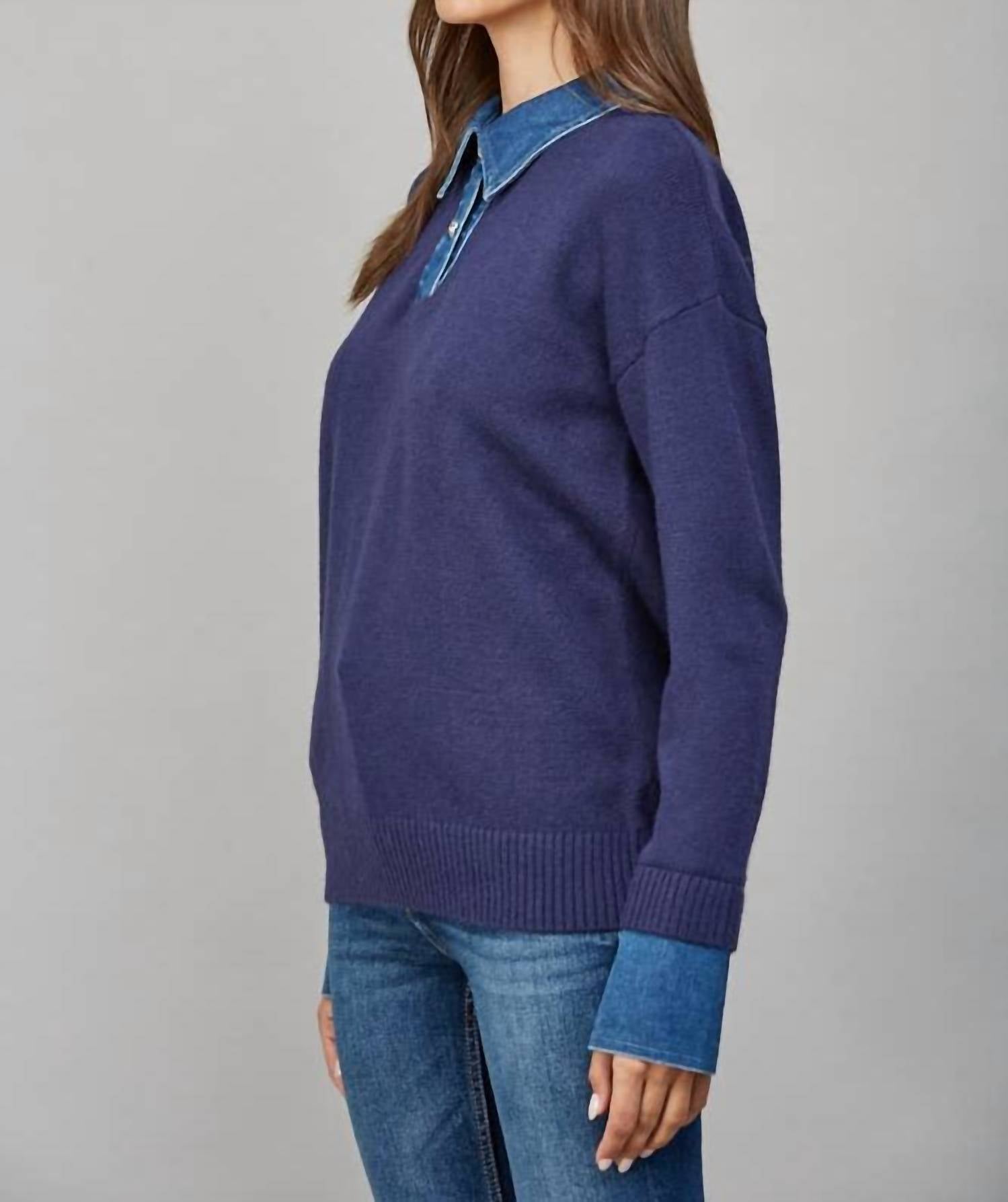 Fate - DENIM SHIRT COLLAR DETAIL SWEATER TOP
