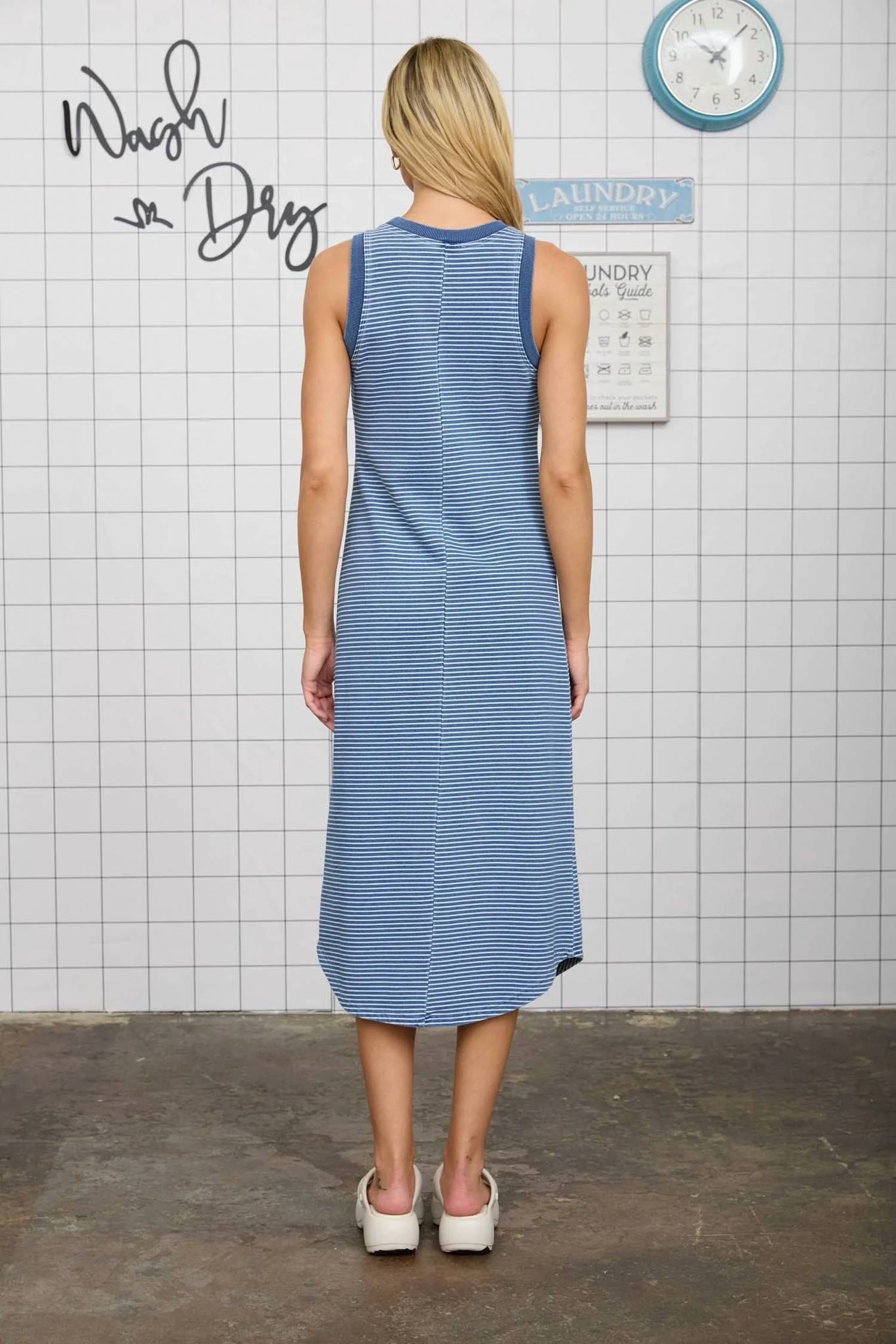 Joa - Washed Stripe Sleeveless Tank Knit Midi Dress