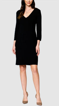 BIANA Vanessa Milano Knit Three Quarter Sleeves Sheath Midi Dress in black - women's dress - detail view