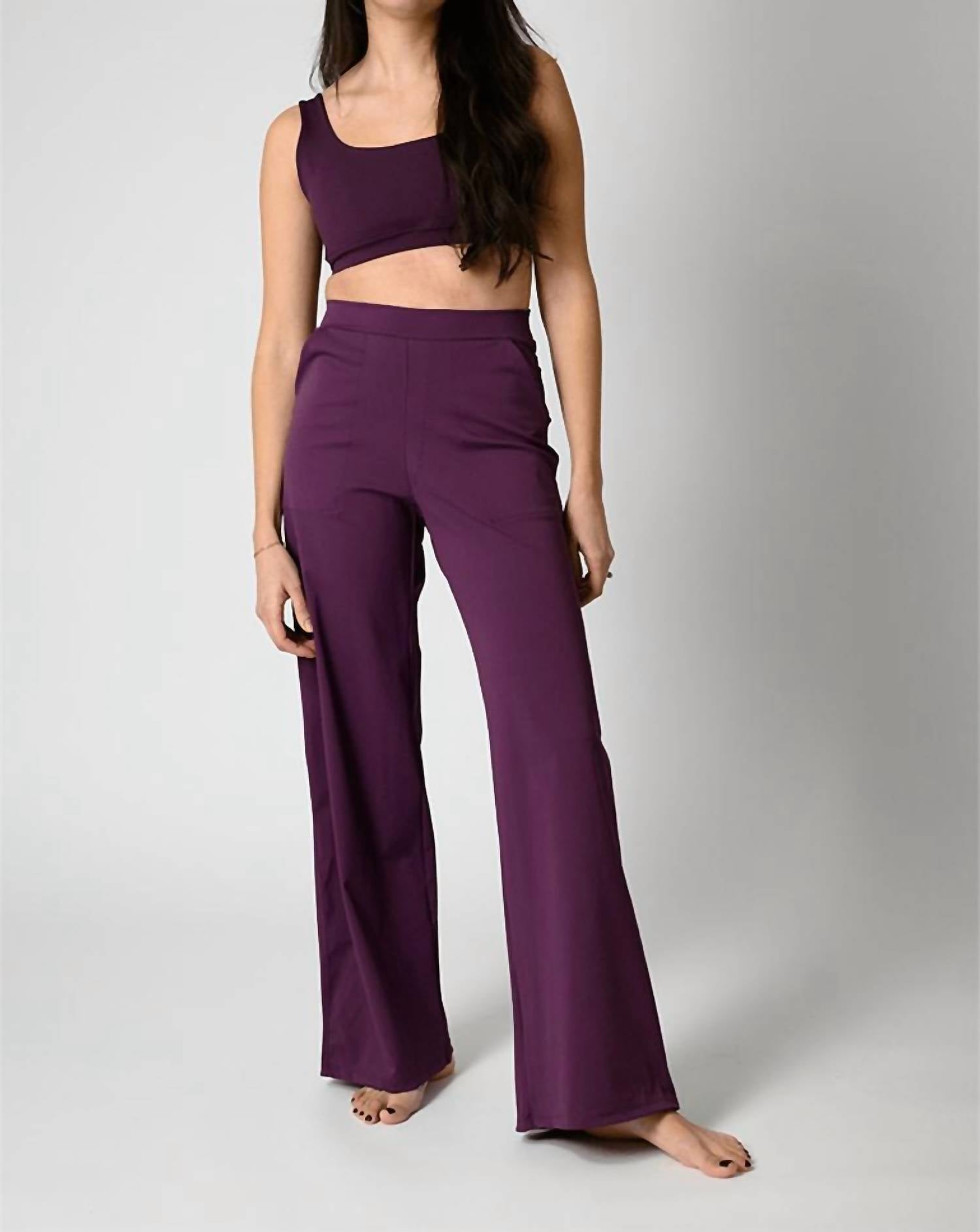 Yoga Democracy Ultimate Wide Leg Trouser in mulberry - women's pants
