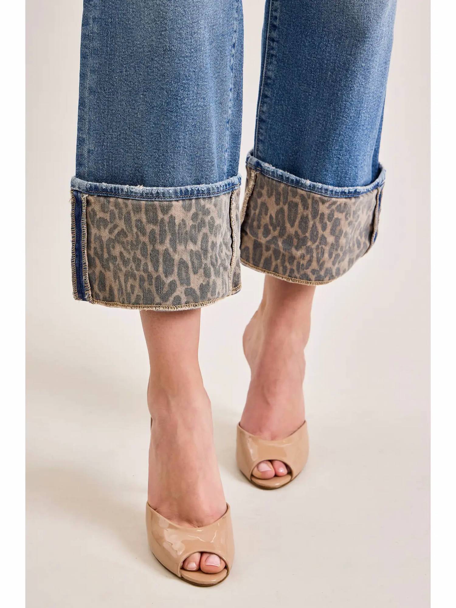 Hidden - Fearless Cheetah Cuff Straight Jeans