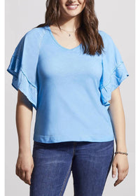 Tribal - Raglan Pop Over V Neck Double Frill Short Sleeve Top