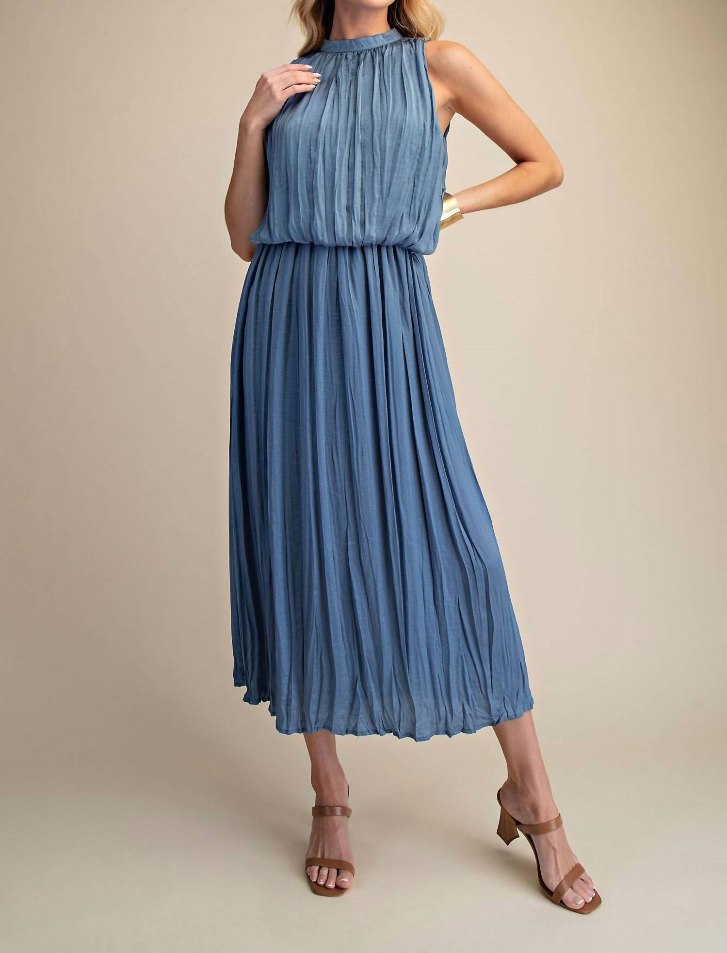 GLAM Pleated Midi Dress in slate - women's dress