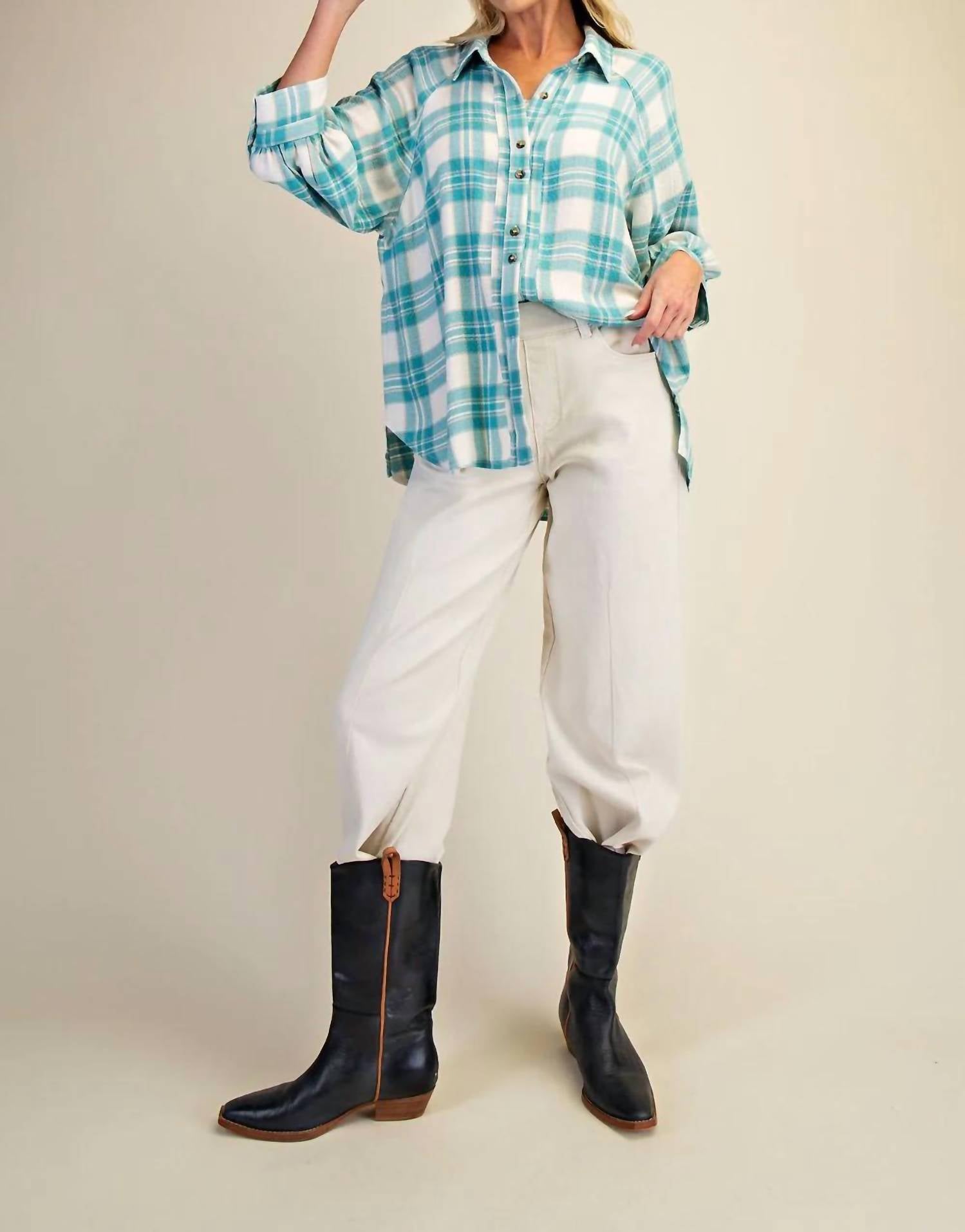 Easel - Woven Plaid Button Down Shirt