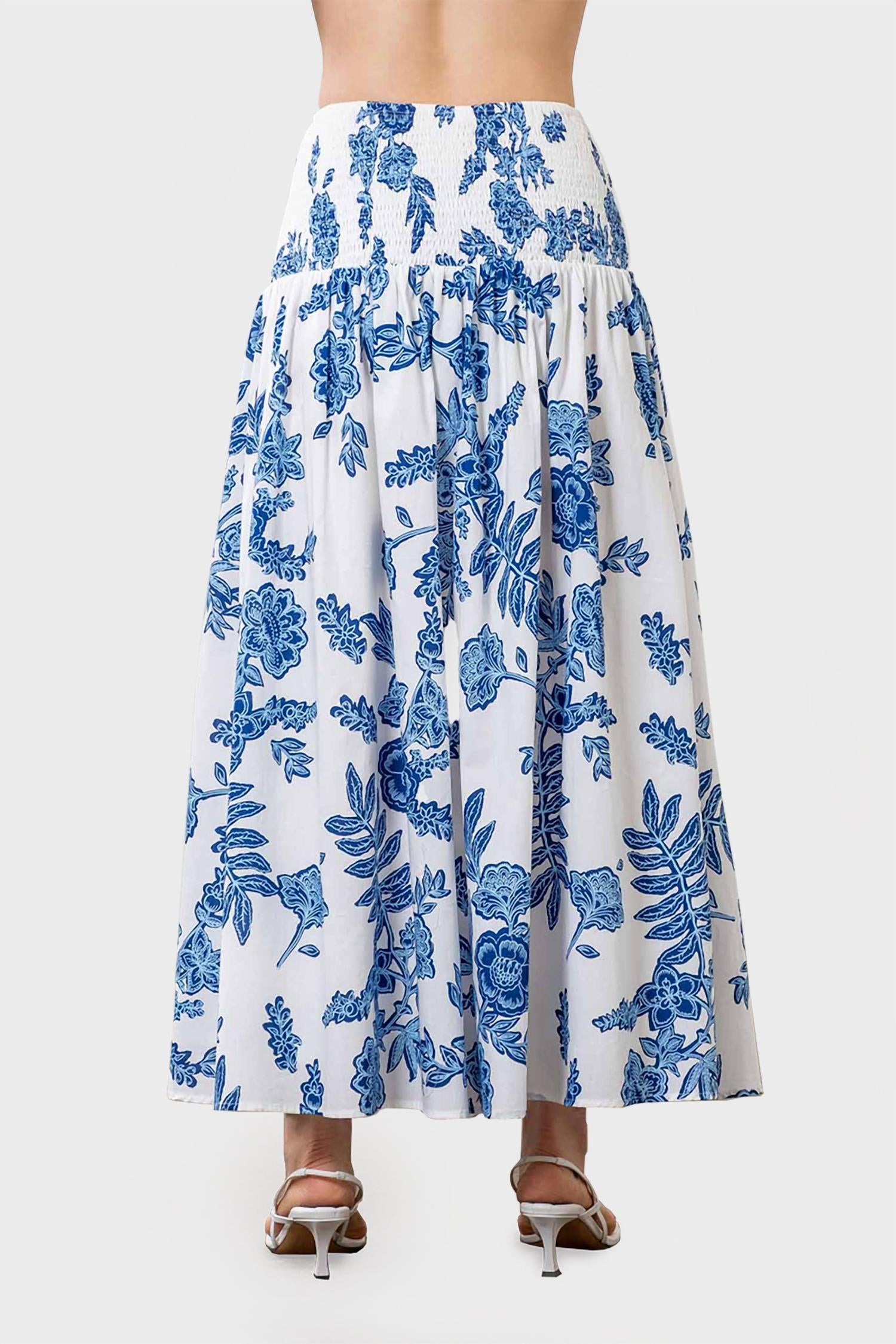 Moon River - Floral Print Smocked Midi Skirt