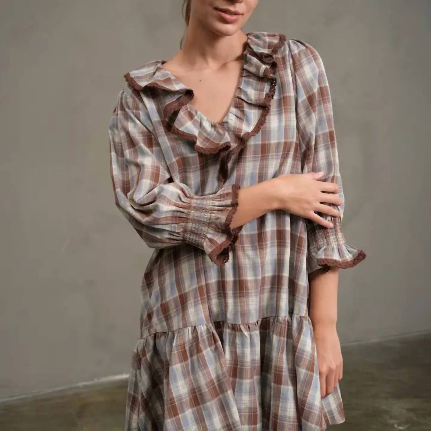 Raisonnel - Vintage Ruffle Check Babydoll Dress