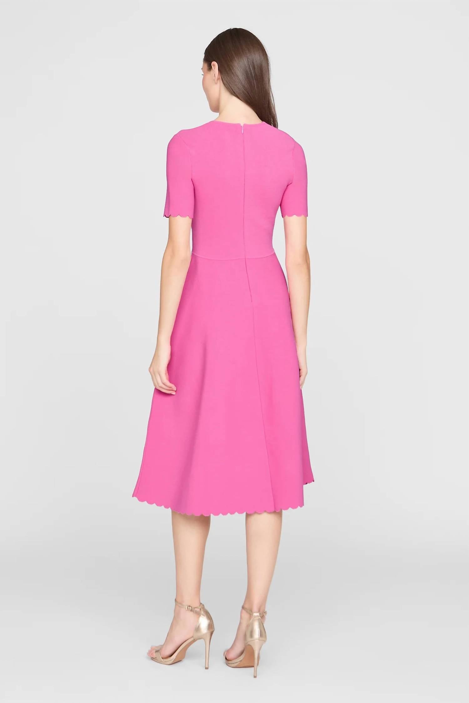THEIA Petunia Knit Midi Dress in sunlit pink - women's dress - detail view