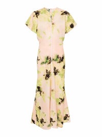 Victoria Beckham - Abstract Print Short Sleeve Drape Shouler Maxi Dress