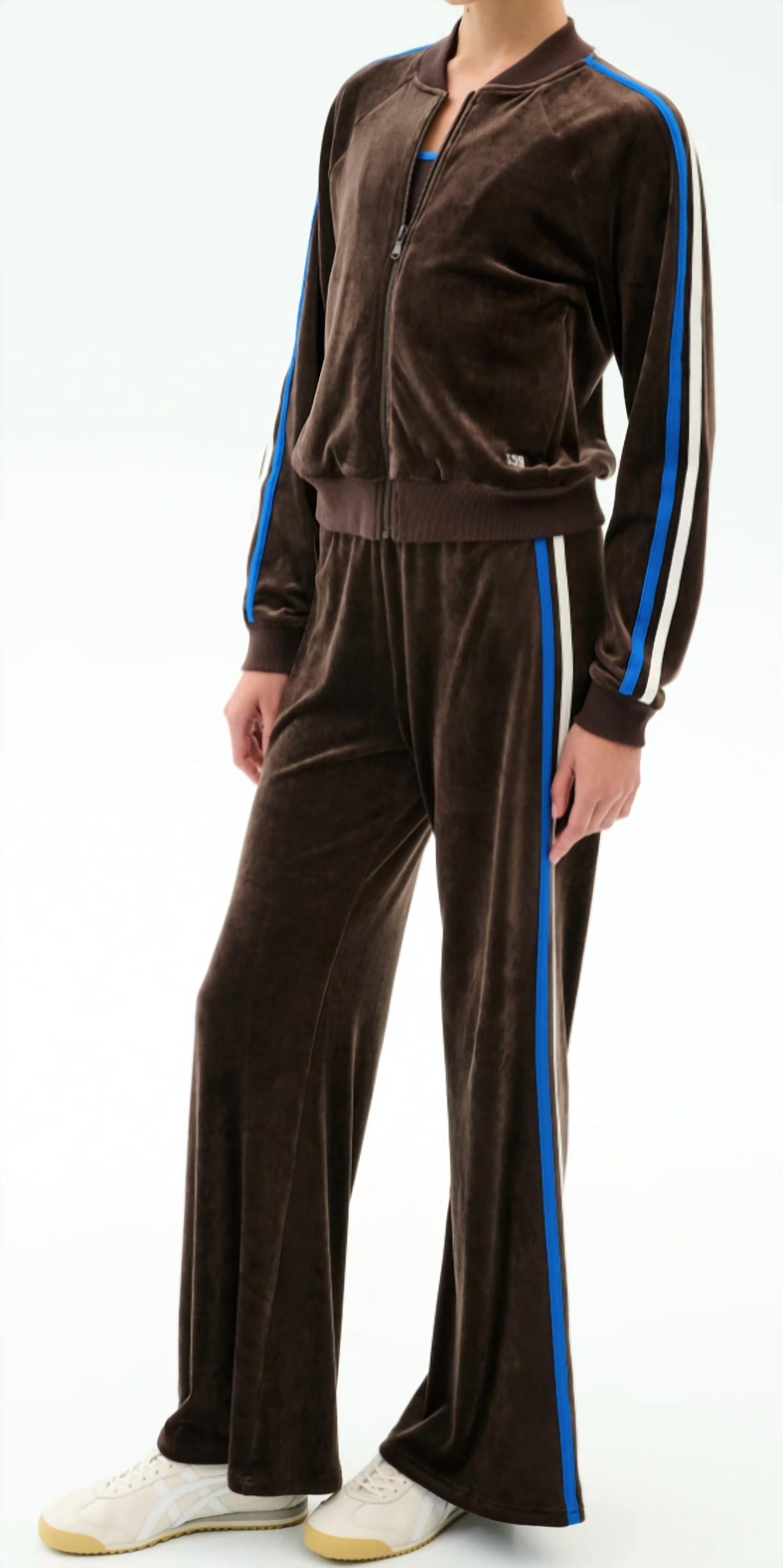 SPLITS59 Heritage Velour Pants in dark chocolate - women's pants - alternate view