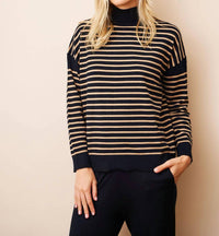 Majestic Filatures - Organic Cotton Knit Stretch Striped Mock Neck Top
