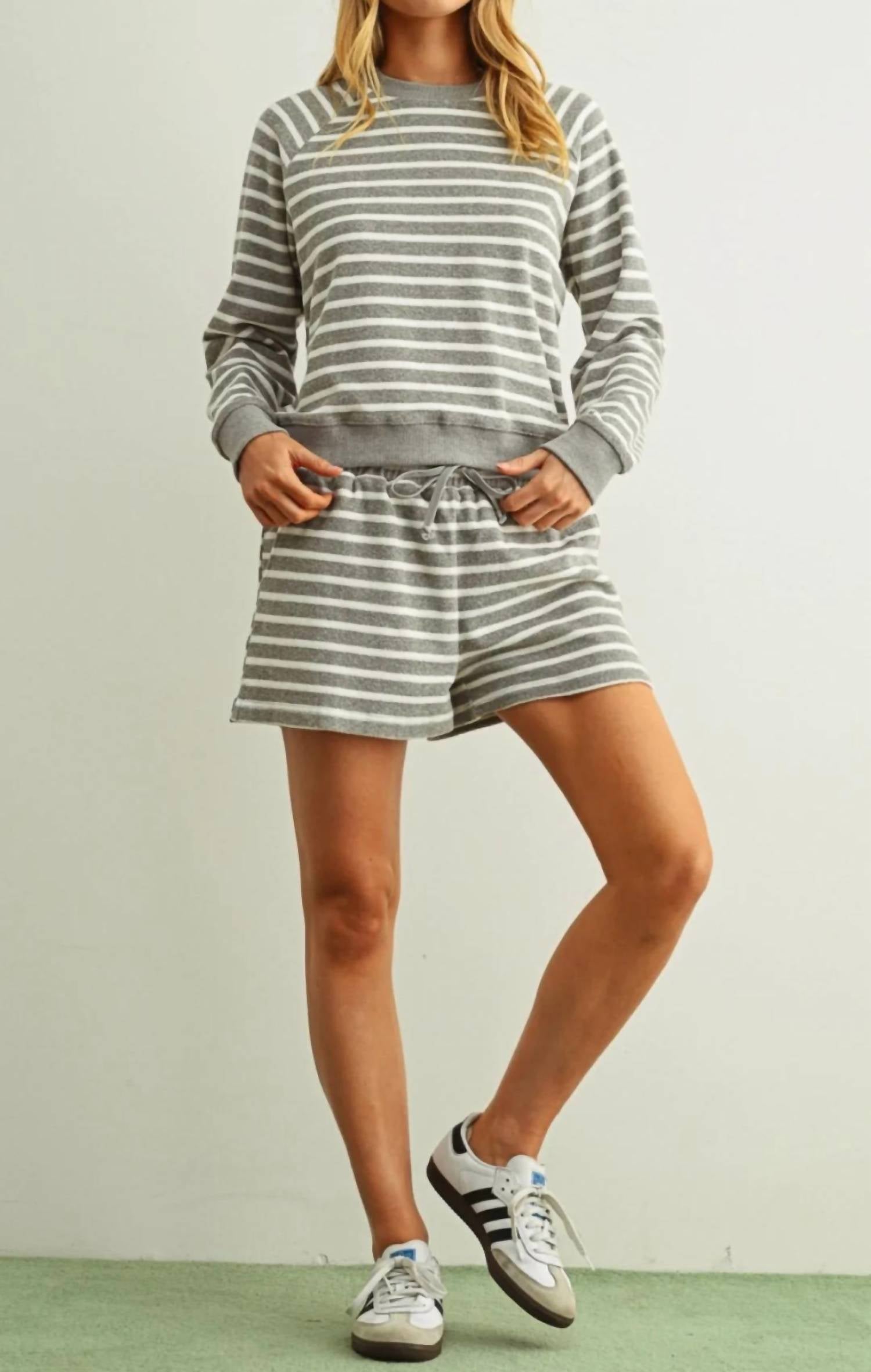 Miou Muse - Striped Terry Top And Shorts Set