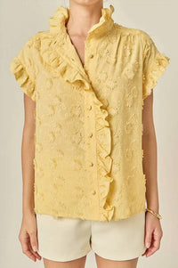 English Factory - Short Sleeve Embroidered Ruffle Top