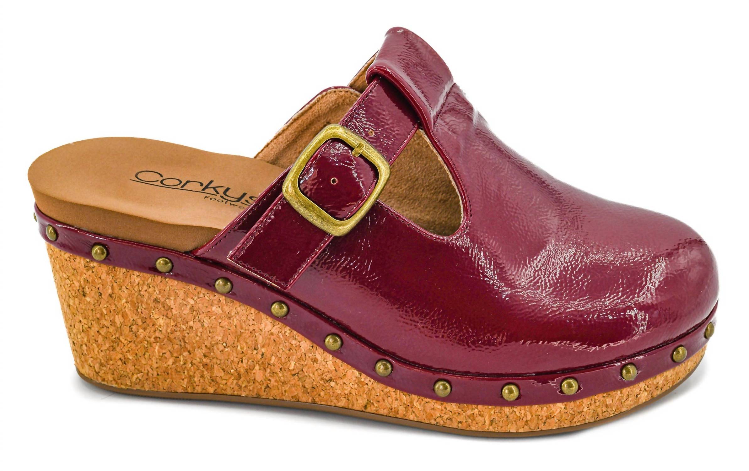 Corkys Footwear Women's In The Moment Sandal in the moment sandal in dark red crinkle patent - women's shoe
