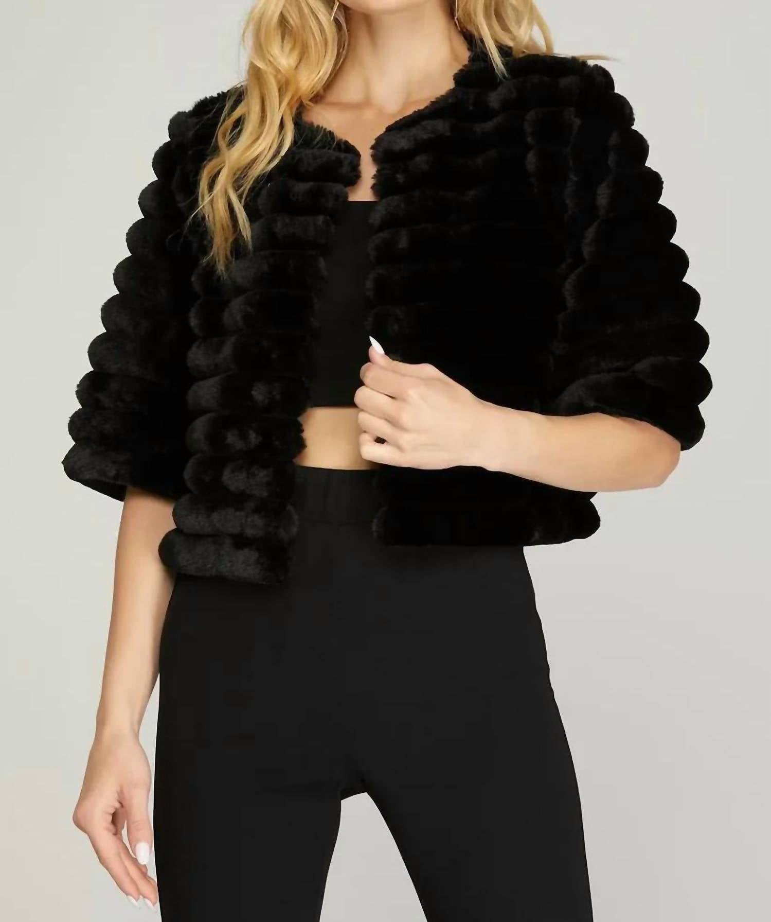 She + Sky - Faux Fur Crop Jacket