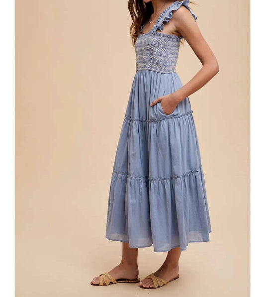 In-Loom - Contrast Stitched Smocked Maxi Dress
