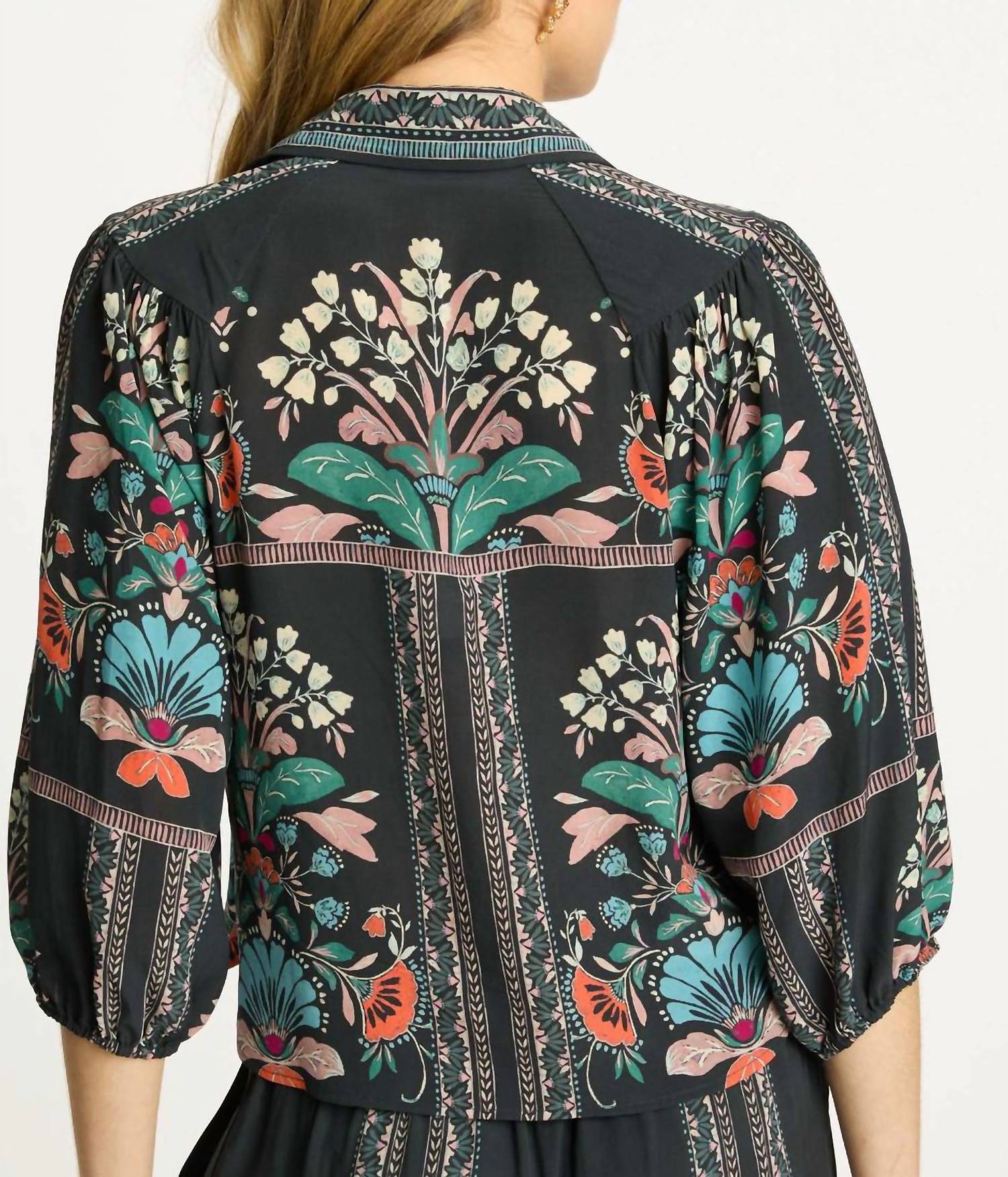 CABALLERO Juliette Button-down Top in twilight bloom - women's blouse - detail view