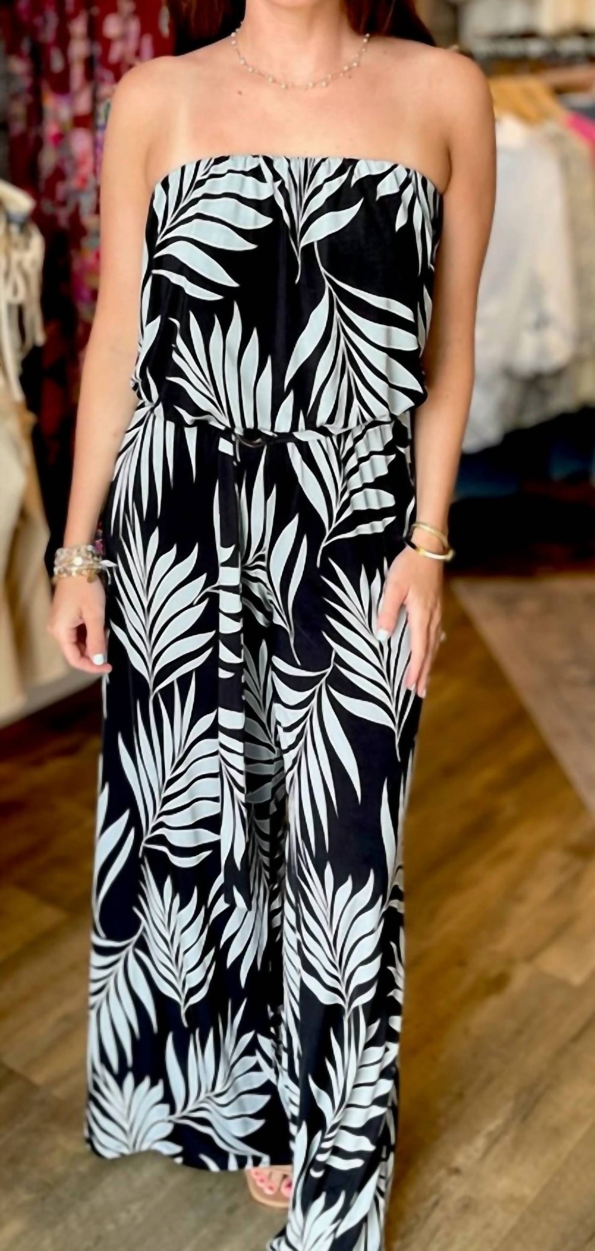 Ariella - Strapless Belted Wide Leg Jumpsuit