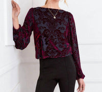 Karen Kane - Blouson Sleeve Velvet Burnout Boatneck Top