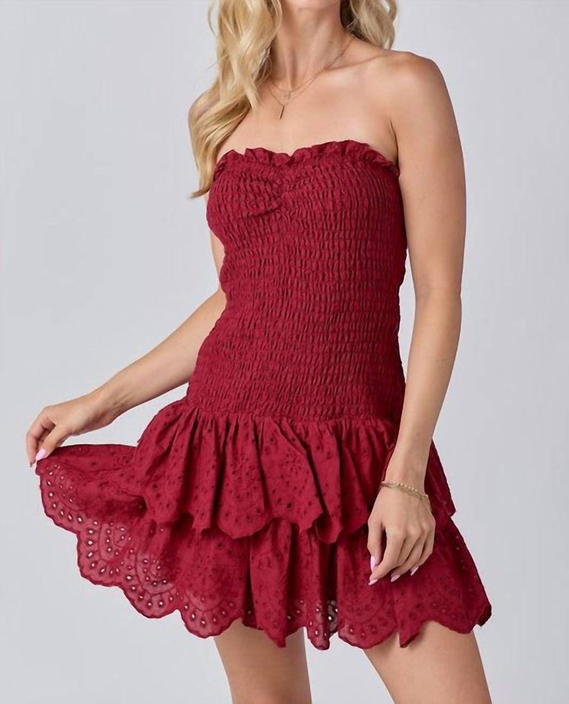 Baby Pink - Eyelet Smocked Ruffle Mini Dress
