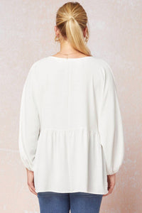 Entro - Textured Long Sleeve Babydoll Top - Plus