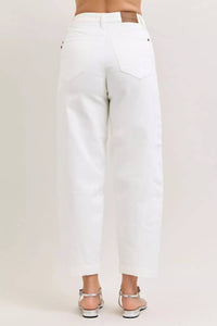 Judy Blue Rigid High Rise Barrel Jeans in white - women's jeans - detail view