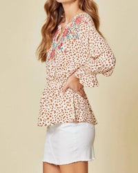 Andree By Unit - Embroidered Leopard Dolman Sleeve Top