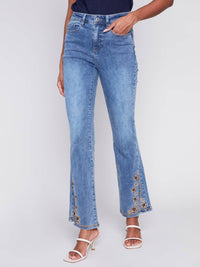 Charlie B - Embroidered Slit Pants