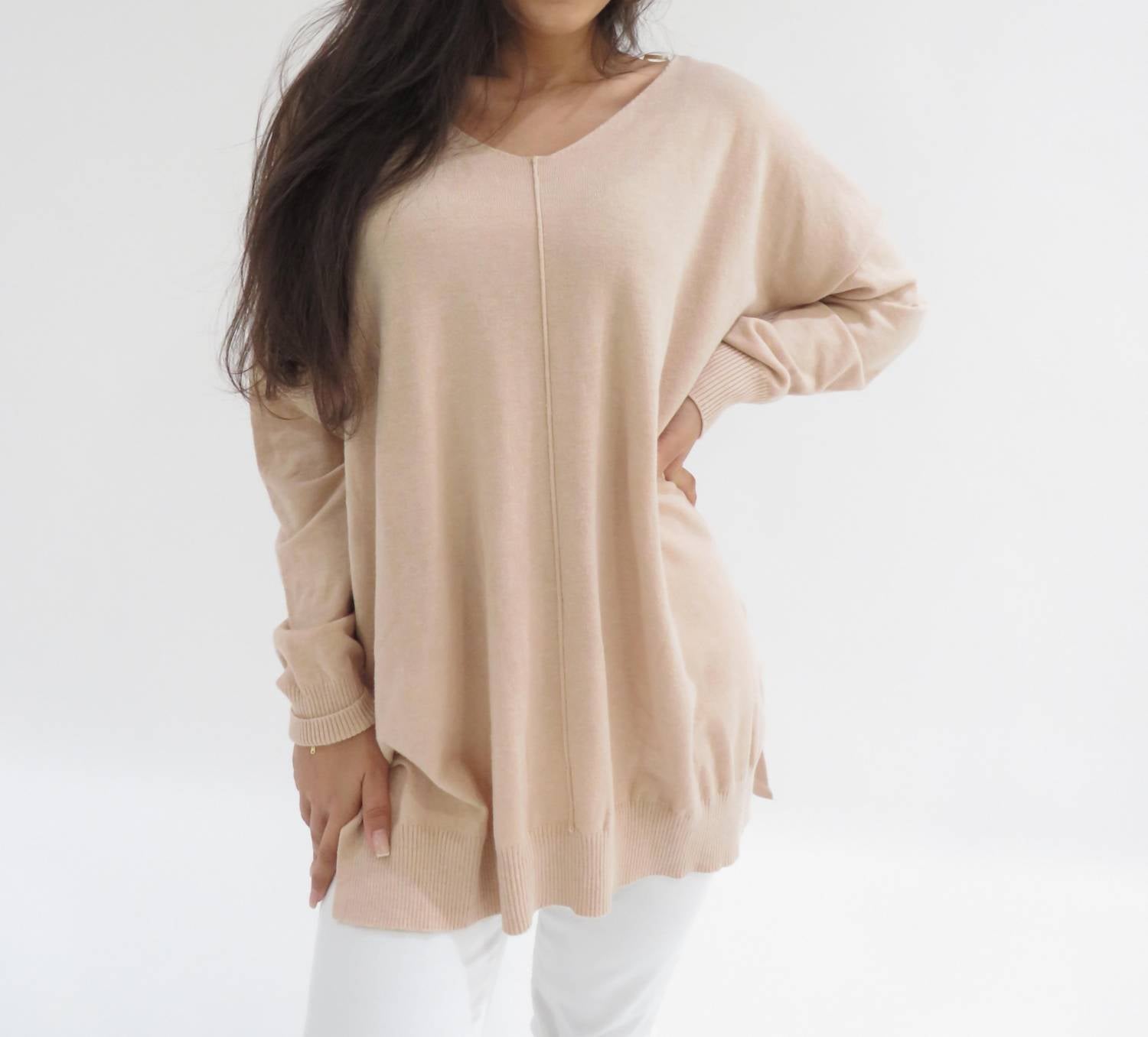 Ninexis Ultrasoft Tunic Sweater in taupe - women's sweater - detail view