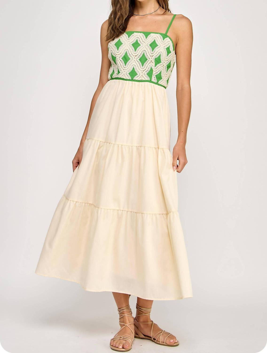 Strut & Bolt - Contrast Diamond Crochet Midi Dress