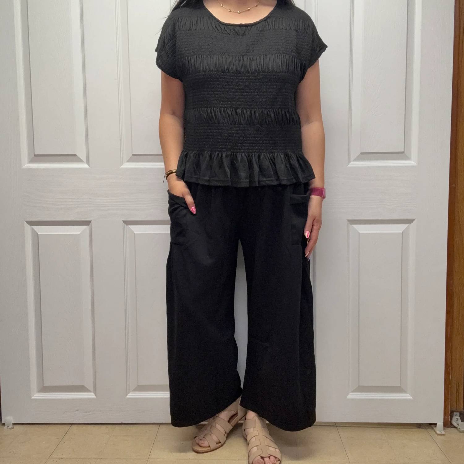 Davi & Dani - Cap Sleeve Top and Waistband Pant Set