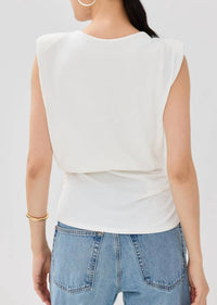 JONATHAN SIMKHAI Daton Sleeveless Draped Top in white - women's blouse - detail view