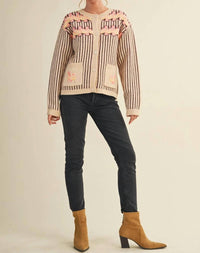 &Merci - Striped Floral Sweater Cardigan