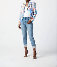 Joseph Ribkoff - Faye Face Print Faux Suede Moto Jacket