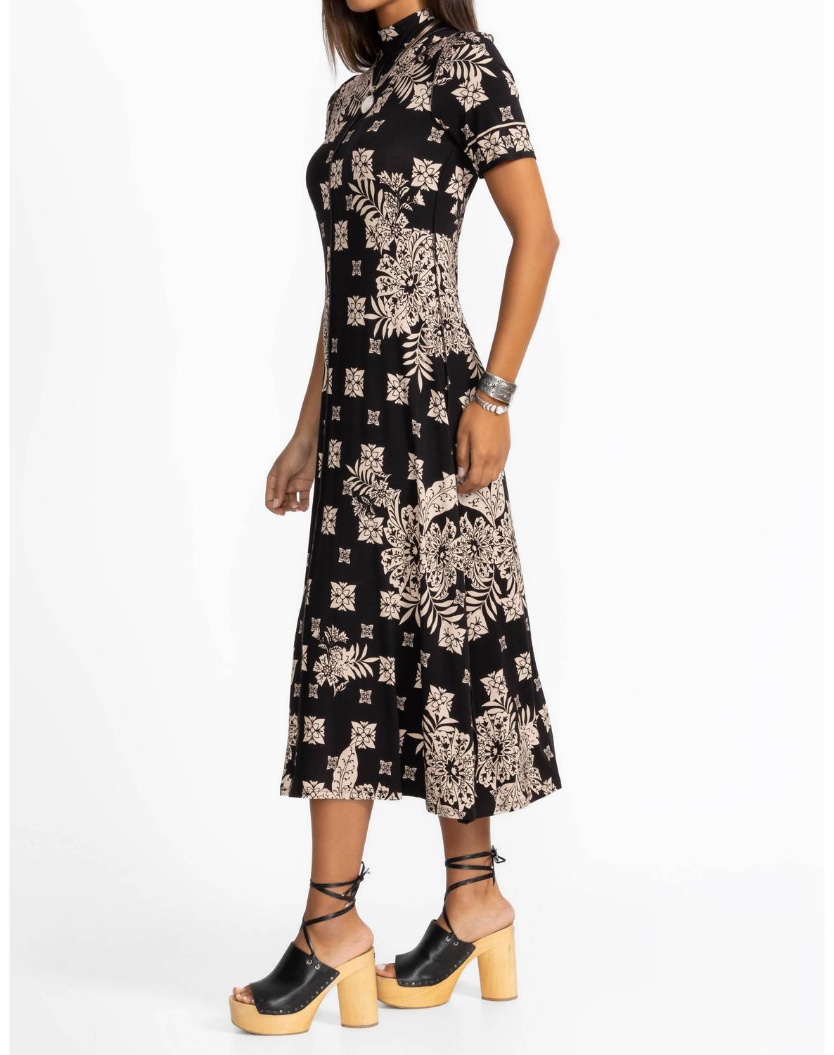 Johnny Was - Janie Favorite Short Sleeve Seamed Mock Neck Dress Plus