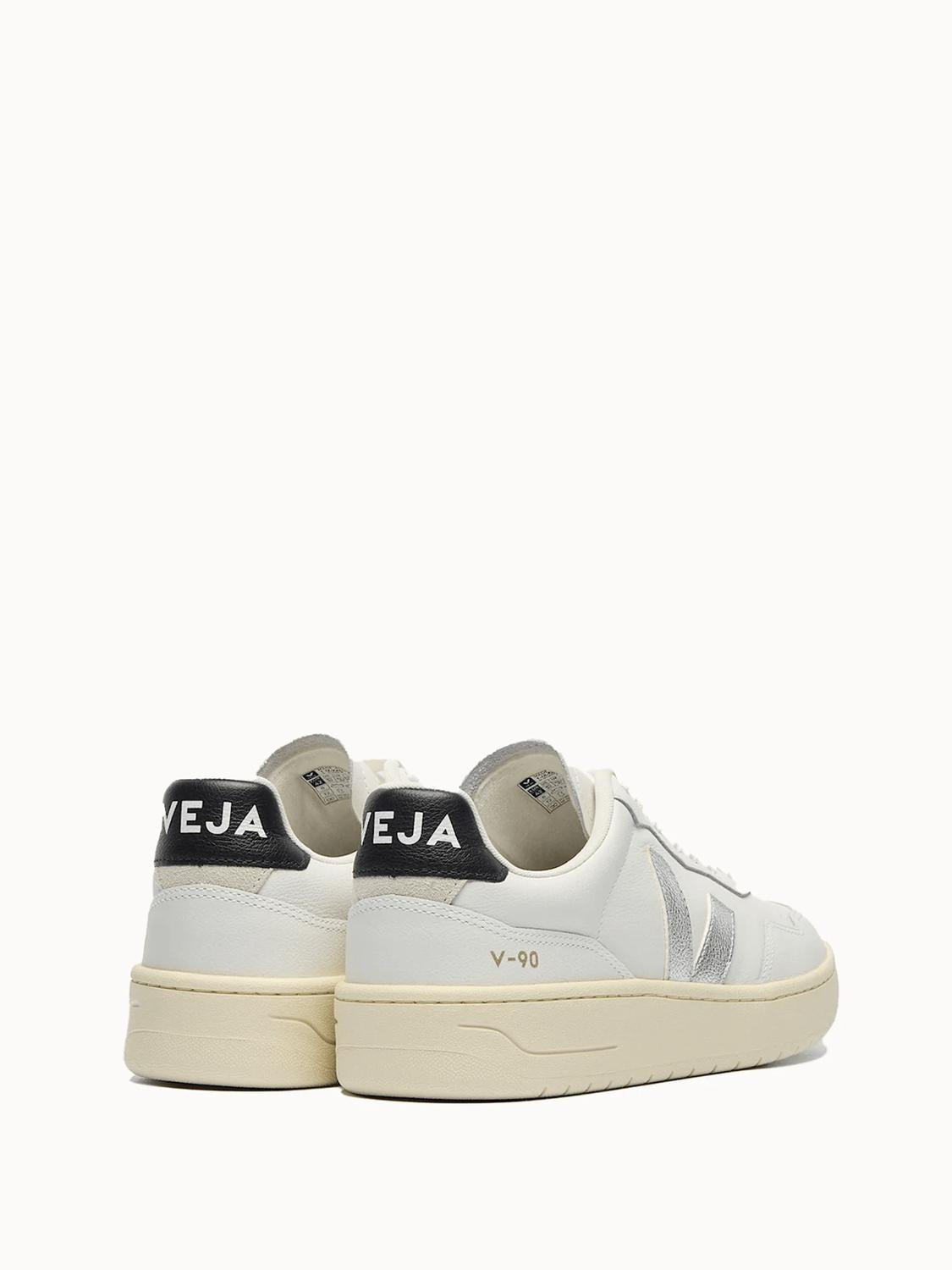 VEJA Women's V-90 Sneakers in white silver black - women's sneaker - detail view