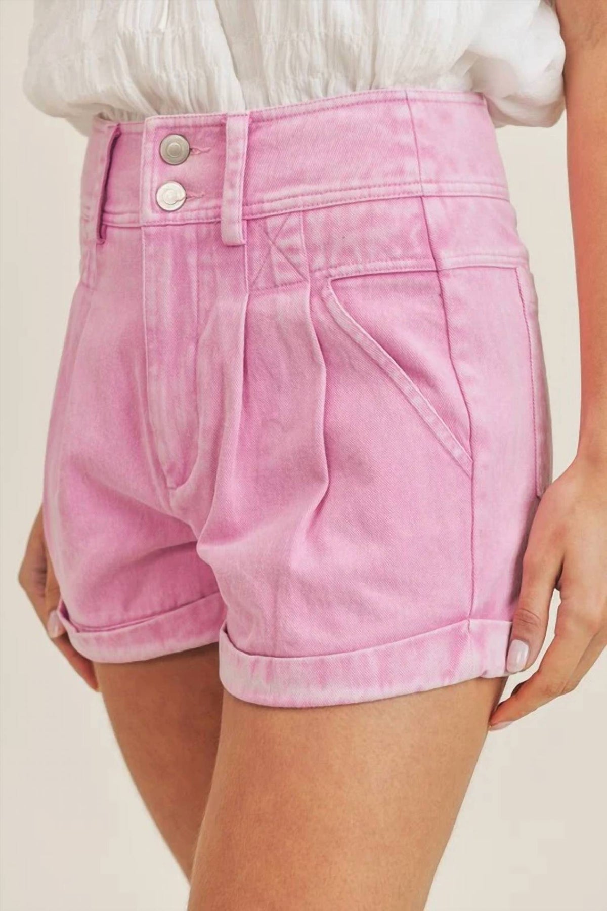 &Merci - High Rise Acid Wash Denim Shorts