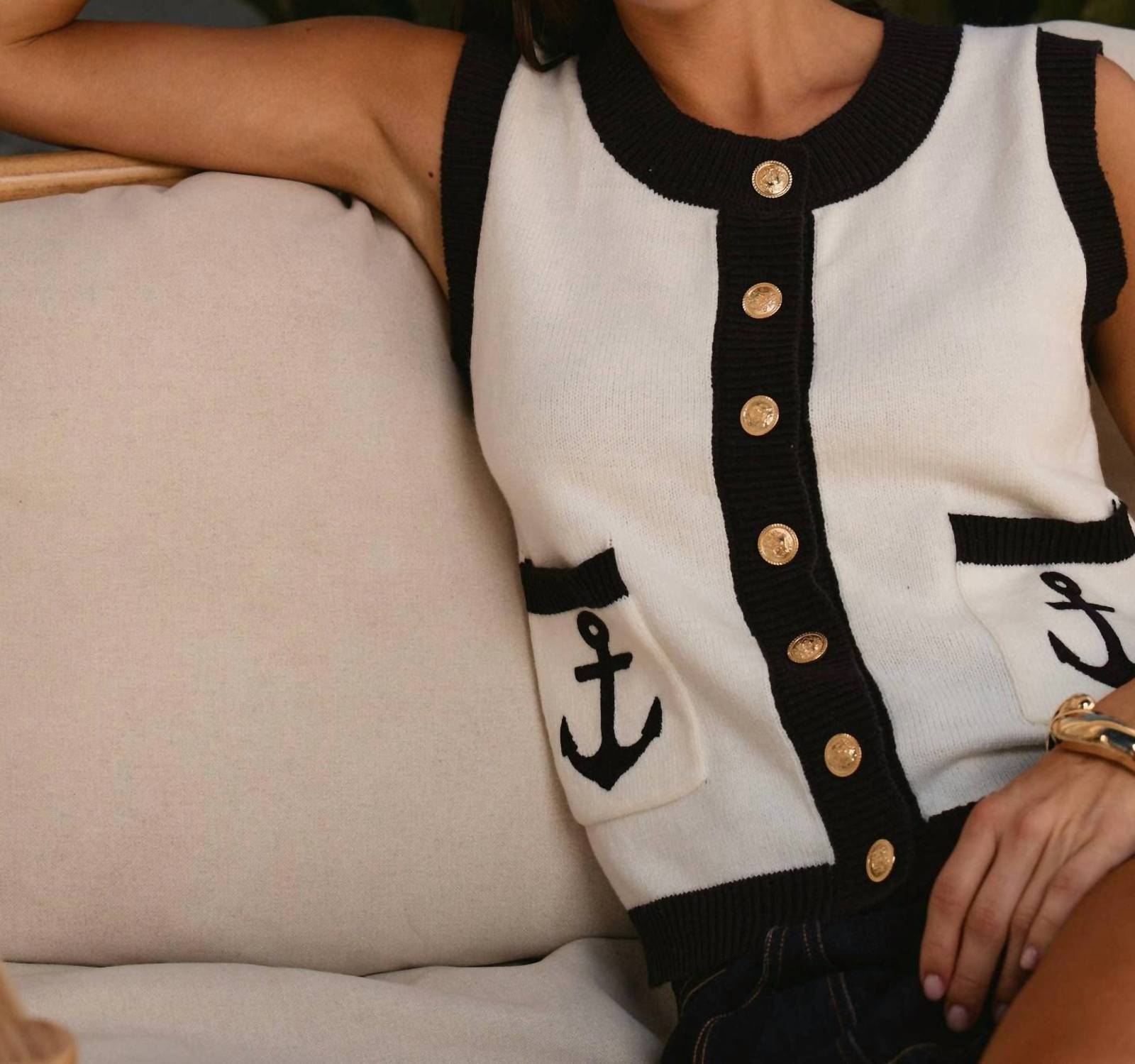 ABLE Contrast Anchor Knit Top in white black - women's tank top - view 4