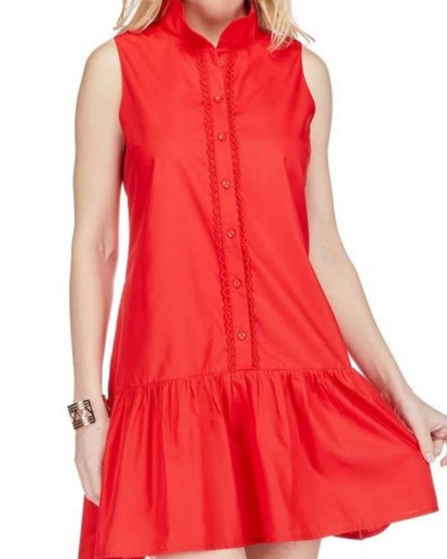 Joy Joy High Neck Trim Dress in red - women's dress - detail view