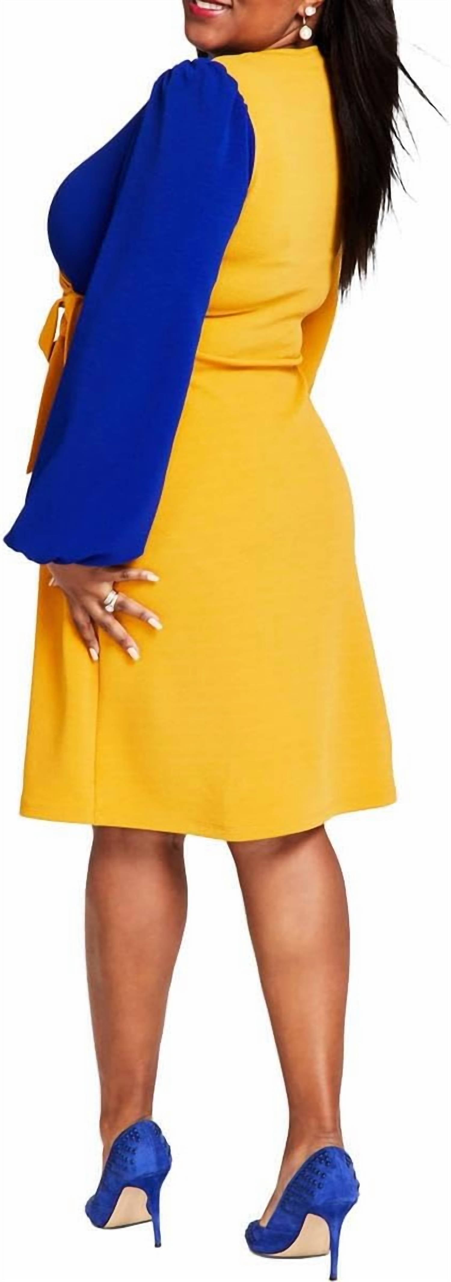 Kasper Surplice Ruched Mini Sheath Dress in yellow - women's dress - detail view