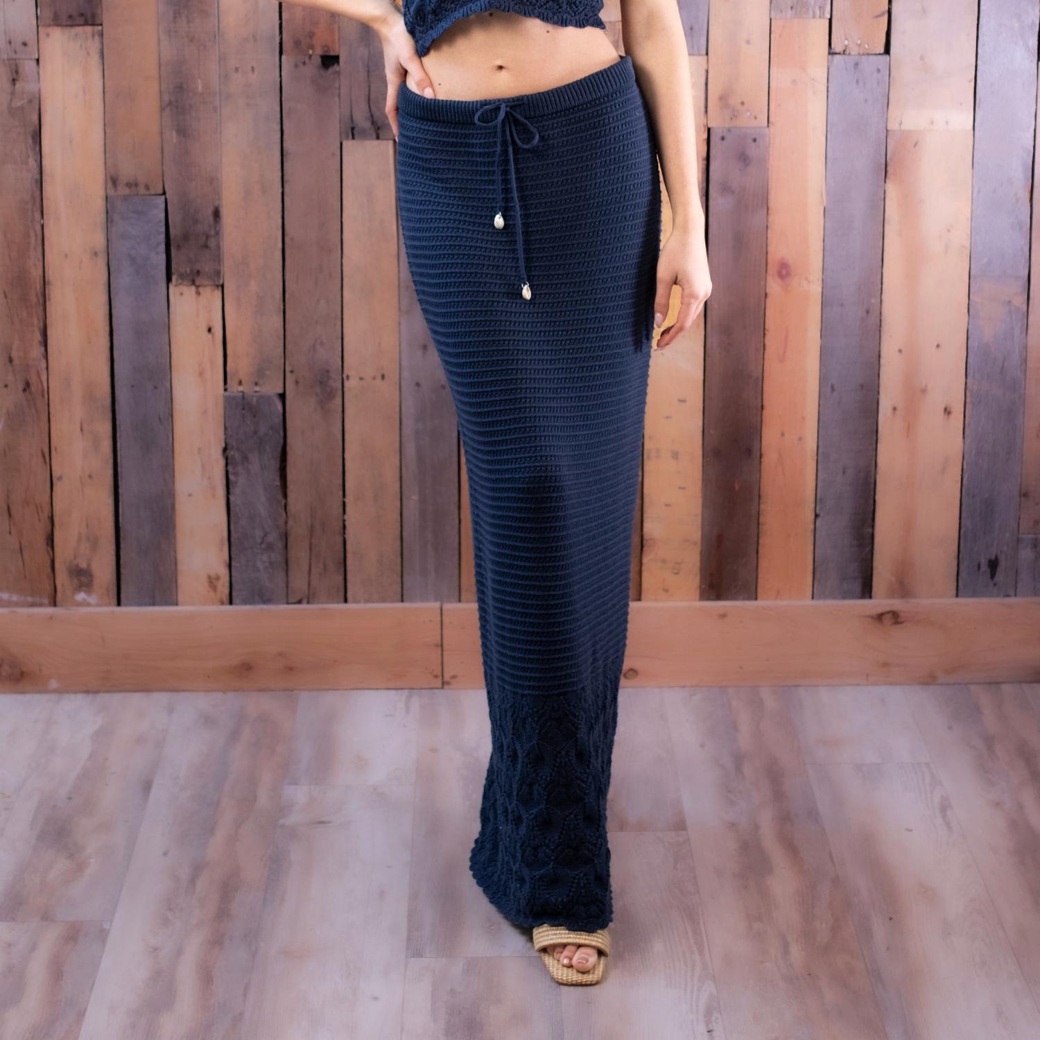 ocean drive Women's Crochet Maxi Skirt in navy - women's skirt