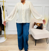 Her Bottari - Button Front Tie Neck Blouse