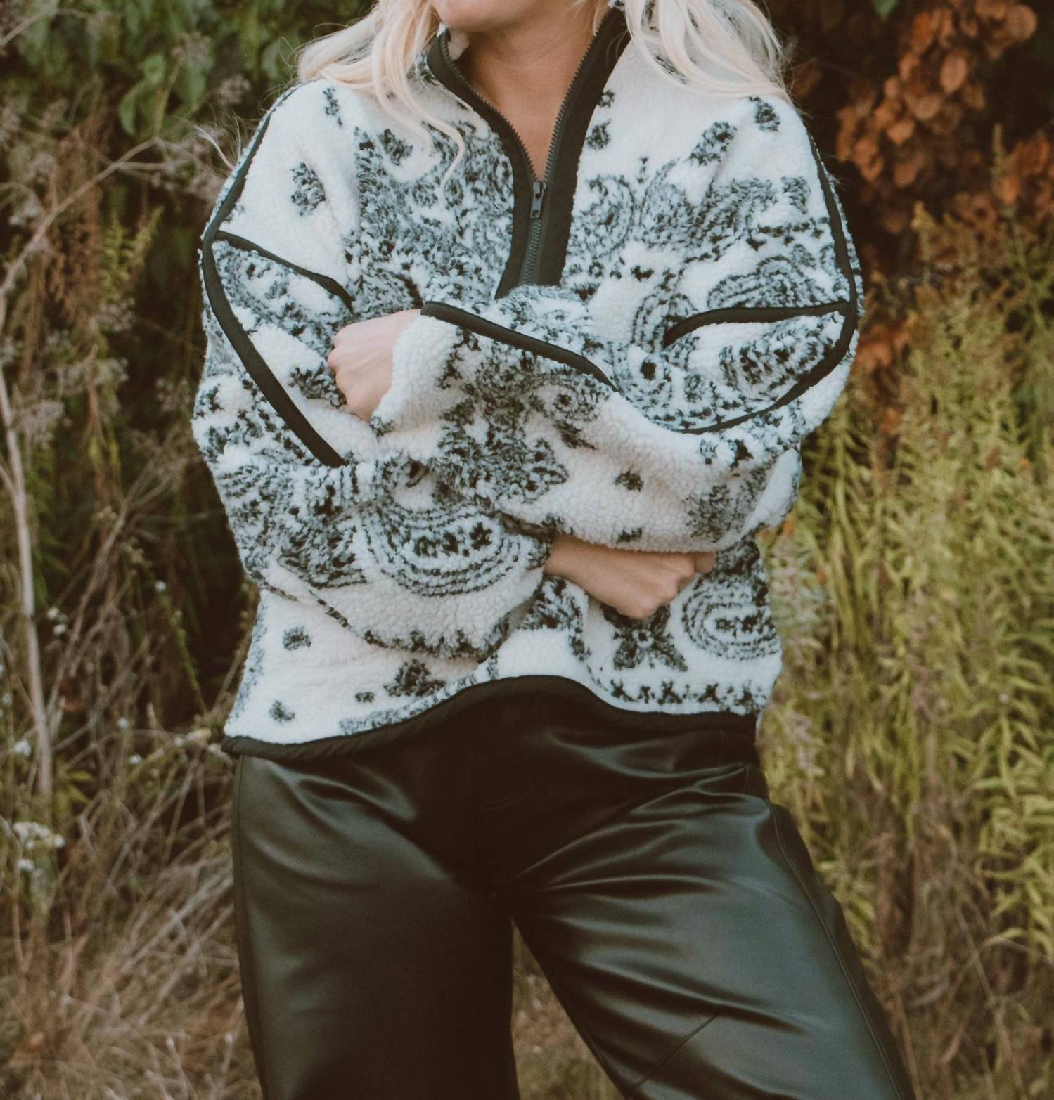 PROMESA Paisley Sherpa Long Sleeve Jacket in ink and ivory - women's jacket - view 6