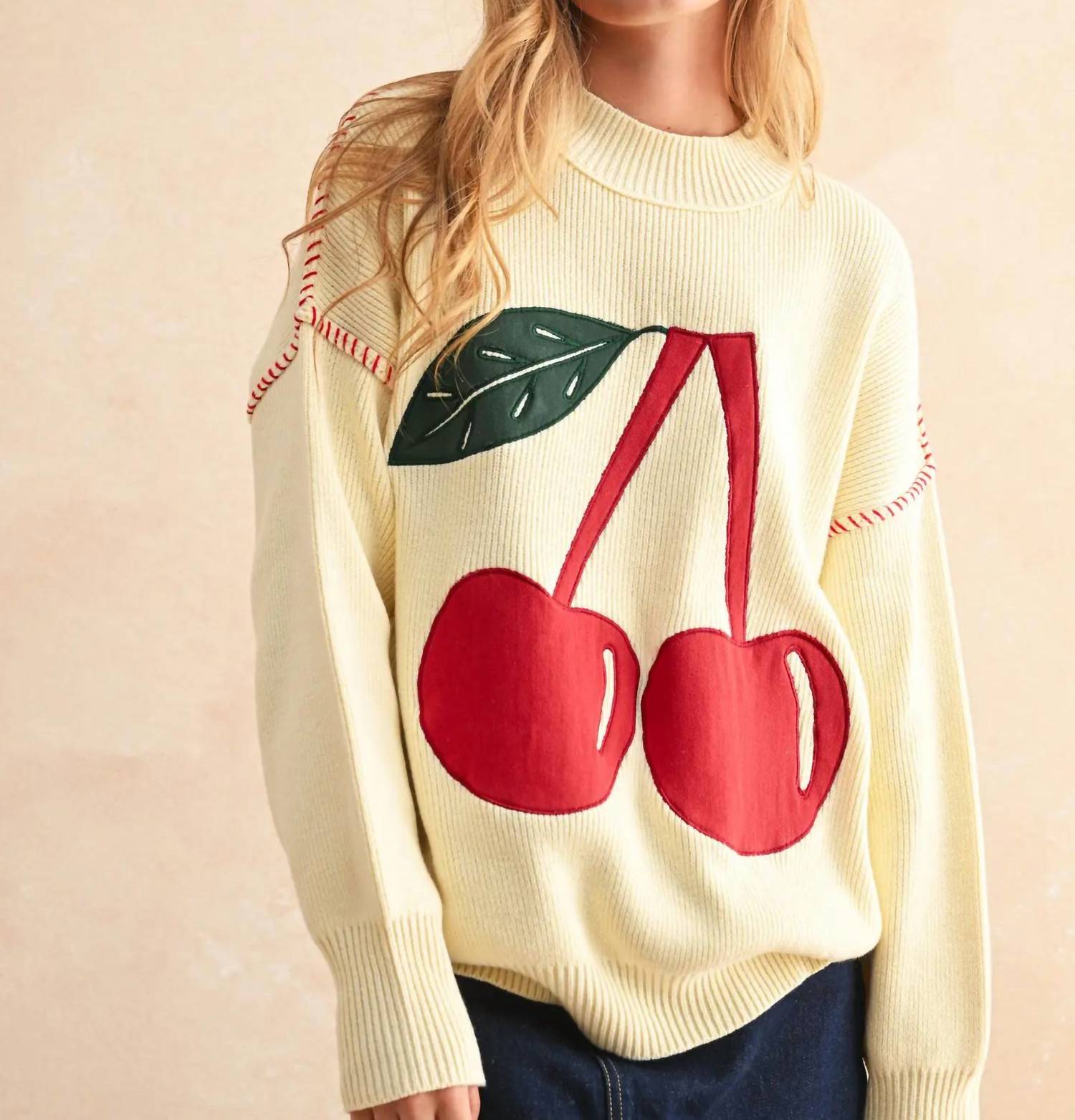 Miou Muse - Cherry Patch Front Sweater Top