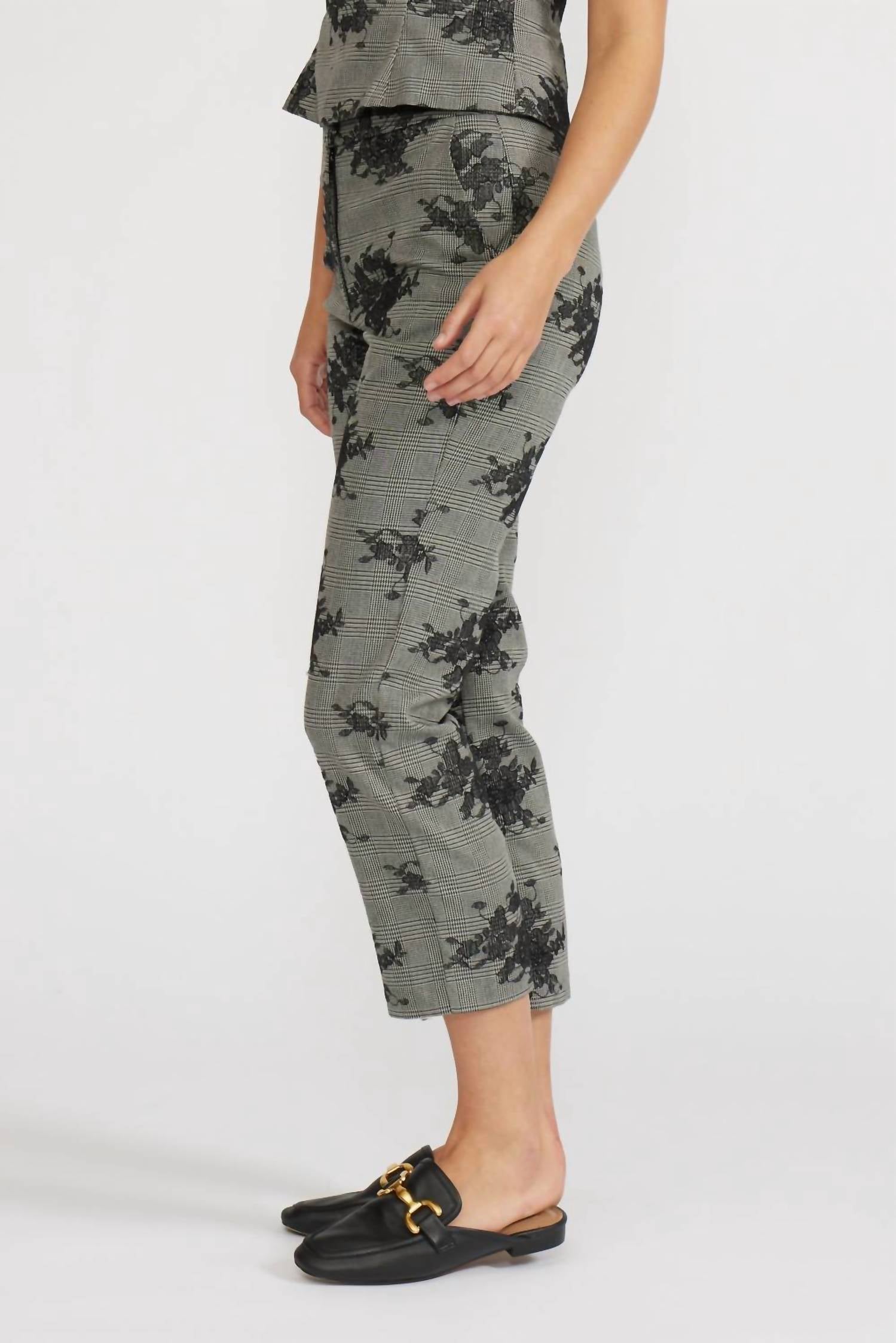 LUCY PARIS Maria Embroidered Pants in grey - women's pants - alternate view