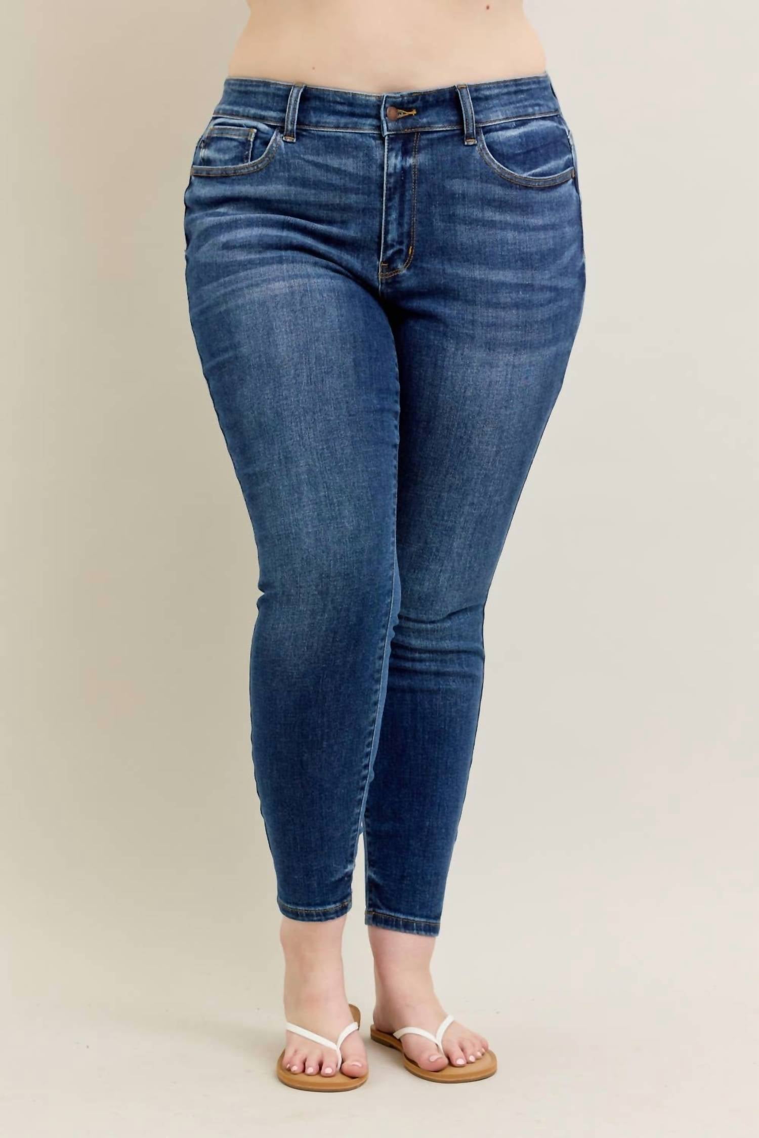Judy Blue - Core Mid-rise With Handsanding Skinny Jeans - Plus