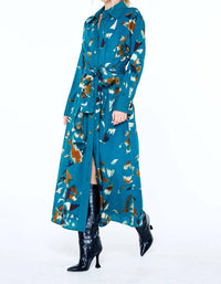 Ciebon - Women's Printed Seersucker Maxi Shirt Dress