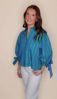 Entro - 3/4 Puff Sleeve Striped Top