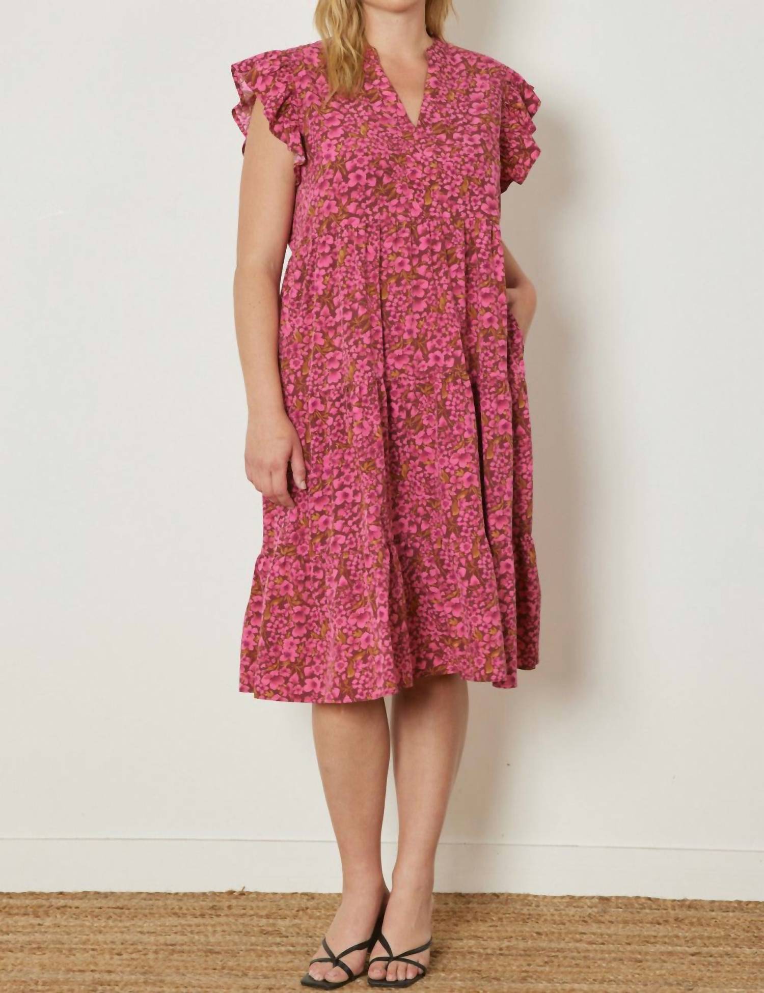 Entro - Floral Tiered Ruffle Midi Dress