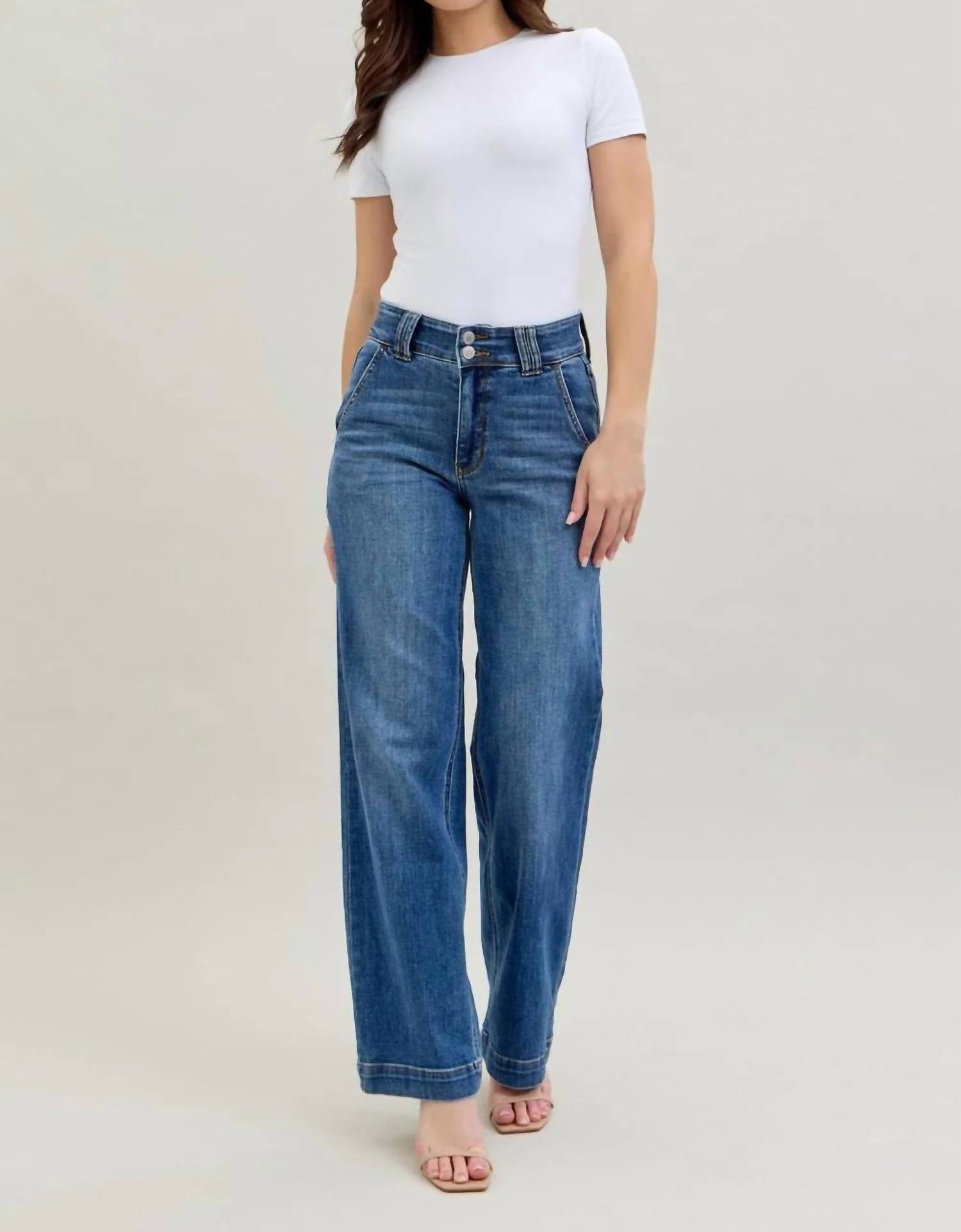 Judy Blue - High Waist Double Button Wide Leg Jeans