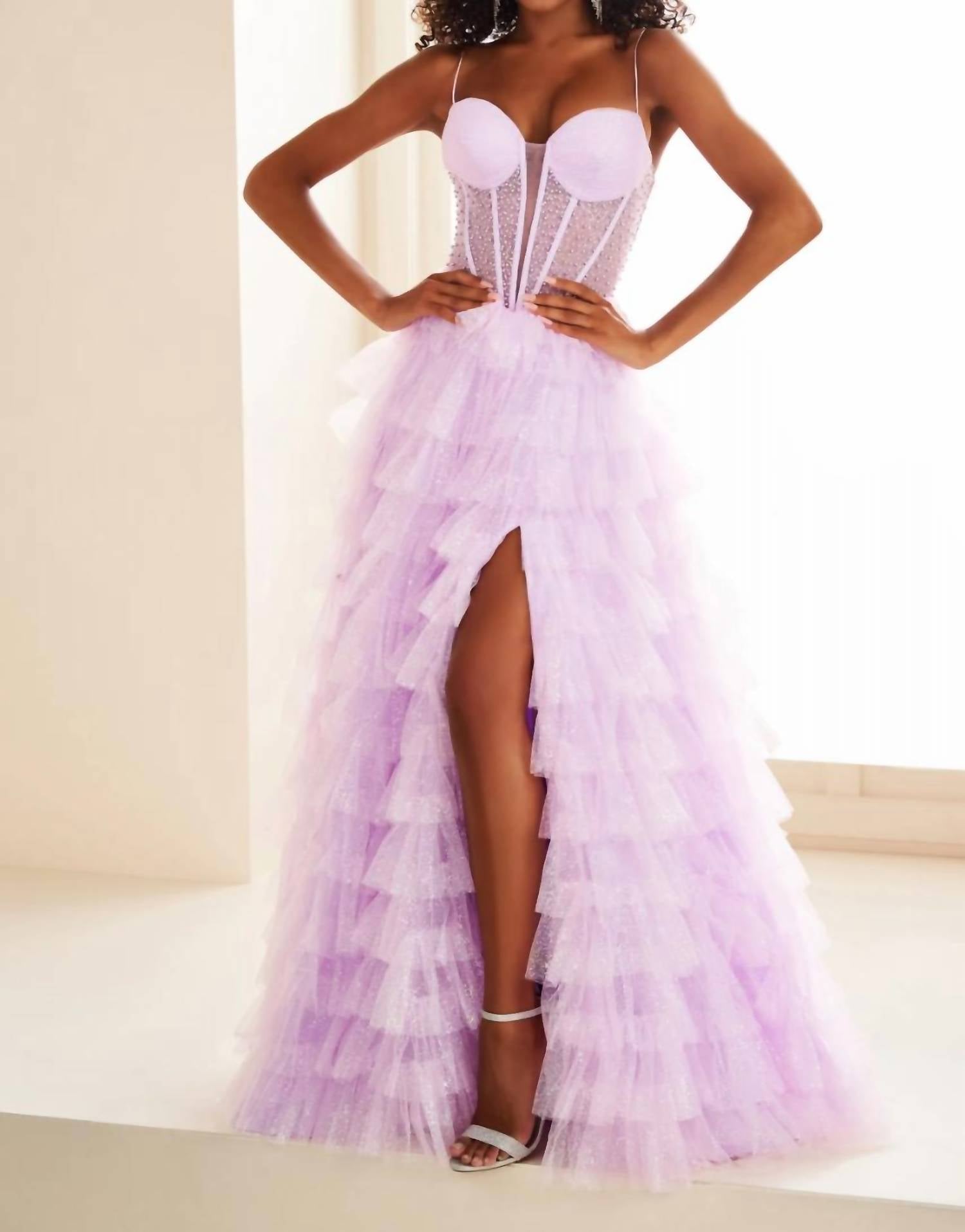 Ellie Wilde - Frosted Iridescent Tulle Corset A-line Gown